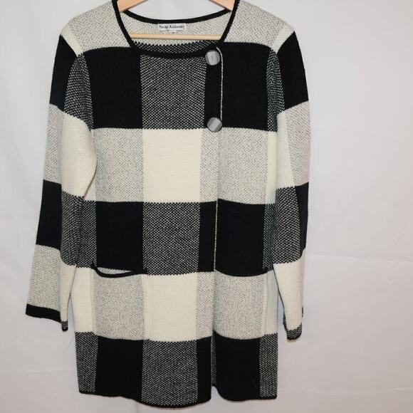 Nicole Alexander Sz M Sweater Jacket, Black White Tunic Snap closure Buttons - Picture 2 of 16